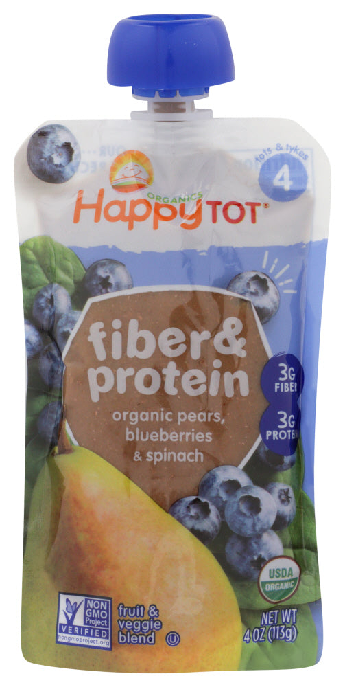 HAPPY TOT: Fiber & Protein Pears, Blueberries & Spinach, 4 oz