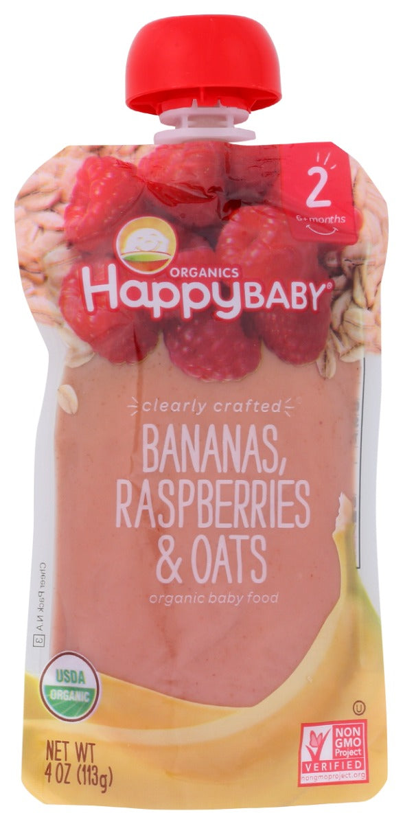 HAPPY BABY: Bananas Raspberries and Oats Pouch, 4 oz