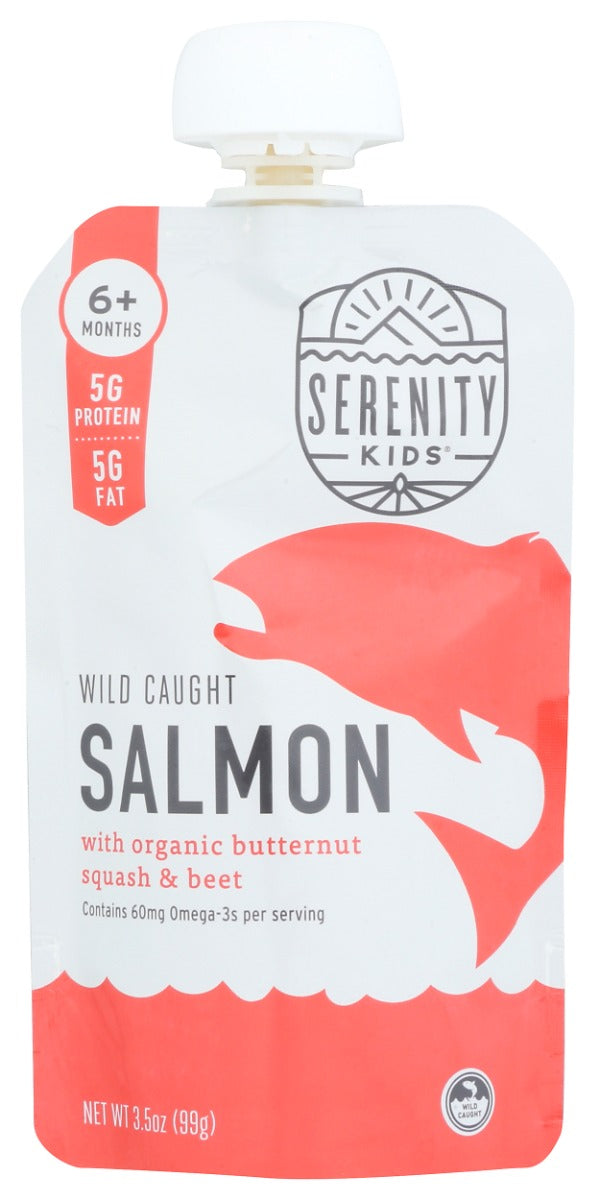 SERENITY KIDS: Wild Caught Salmon With Organic Butternut Squash and Beet Baby Food, 3.5 oz